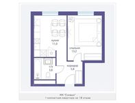 Планировка 1-комнатной квартиры, 33,8 м2