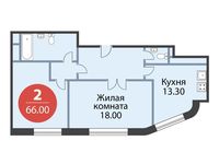 Планировка 2-комнатной квартиры, 66 м2