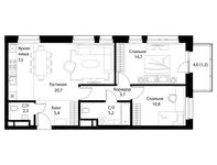 Планировка 2-комнатной квартиры, 71,5 м2
