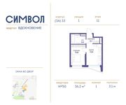 Планировка 1-комнатной квартиры, 36,2 м2