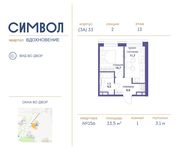 Планировка 1-комнатной квартиры, 33,5 м2