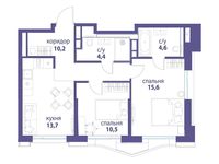 Планировка 2-комнатной квартиры, 59 м2