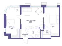 Планировка  2-комнатной квартиры, 74,9 м2