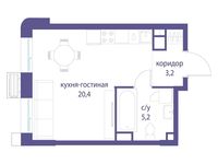 Планировка квартиры студии, 28,8 м2