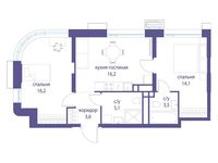 Планировка  2-комнатной квартиры, 58,7 м2
