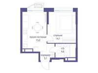 Планировка 1-комнатной квартиры, 36,8 м2