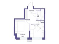 Планировка  1-комнатной квартиры, 38,7 м2