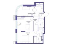 Планировка  2-комнатной квартиры, 71,6 м2