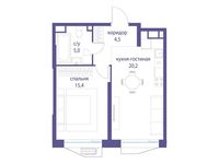 Планировка 1-комнатной квартиры, 45,1 м2