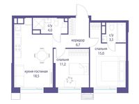 Планировка  2-комнатной квартиры, 58,9 м2