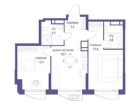 Планировка  2-комнатной квартиры, 61,2 м2