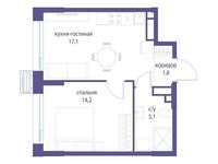 Планировка 1-комнатной квартиры, 38,2 м2