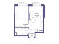 Планировка  1-комнатной квартиры, 45,4 м2