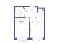 Планировка 1-комнатной квартиры, 45,5 м2