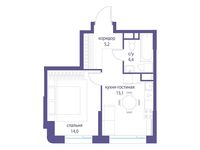 Планировка 1-комнатной квартиры, 38,7 м2