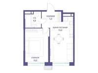 Планировка 1-комнатной квартиры, 45,7 м2