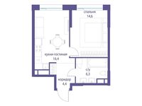 Планировка 1-комнатной квартиры, 41,7 м2