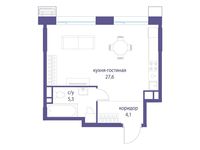 Планировка квартиры студии, 37 м2