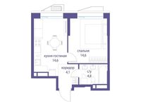 Планировка 1-комнатной квартиры, 38,1 м2