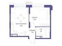 Планировка 1-комнатной квартиры, 43,6 м2