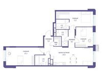 Планировка  3-комнатной квартиры, 106 м2
