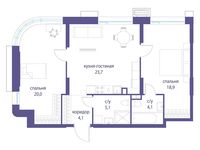 Планировка  2-комнатной квартиры, 75,9 м2