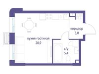 Планировка квартиры студии, 29,3 м2