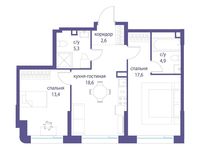 Планировка  2-комнатной квартиры, 62,4 м2