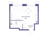 Планировка квартиры студии, 36,1 м2