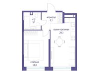 Планировка 1-комнатной квартиры, 46,5 м2