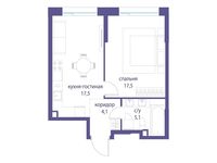 Планировка 1-комнатной квартиры, 44,2 м2