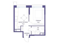 Планировка 1-комнатной квартиры, 37,7 м2