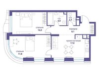 Планировка  2-комнатной квартиры, 66,1 м2