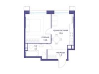 Планировка  1-комнатной квартиры, 39,2 м2