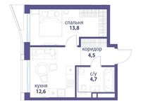 Планировка  1-комнатной квартиры, 35,6 м2
