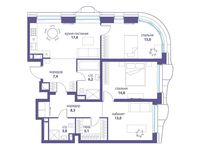 Планировка  3-комнатной квартиры, 91,1 м2