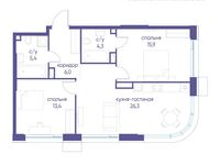 Планировка  2-комнатной квартиры, 71,3 м2