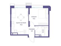 Планировка  1-комнатной квартиры, 42,1 м2