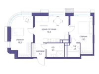 Планировка  2-комнатной квартиры, 63,3 м2