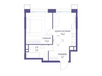 Планировка  1-комнатной квартиры, 40,6 м2