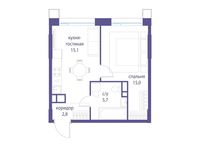 Планировка  1-комнатной квартиры, 38,6 м2