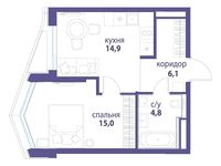 Планировка  1-комнатной квартиры, 40,8 м2