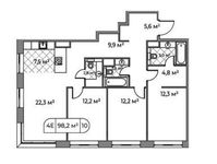 Планировка 4-комнатной квартиры, 98,3 м2