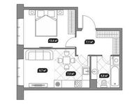 Планировка 2-комнатной квартиры, 43,1 м2