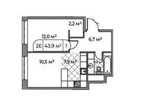 Планировка 2-комнатной квартиры, 43,9 м2