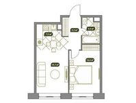 Планировка 2-комнатной квартиры, 44 м2