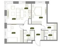 Планировка 3-комнатной квартиры, 70,38 м2