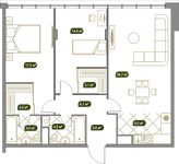 Планировка 3-комнатной квартиры, 87,6 м2