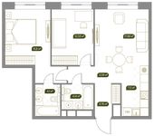 Планировка 3-комнатной квартиры, 67,11 м2
