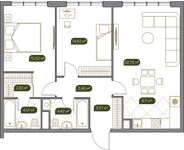 Планировка 3-комнатной квартиры, 77,6 м2